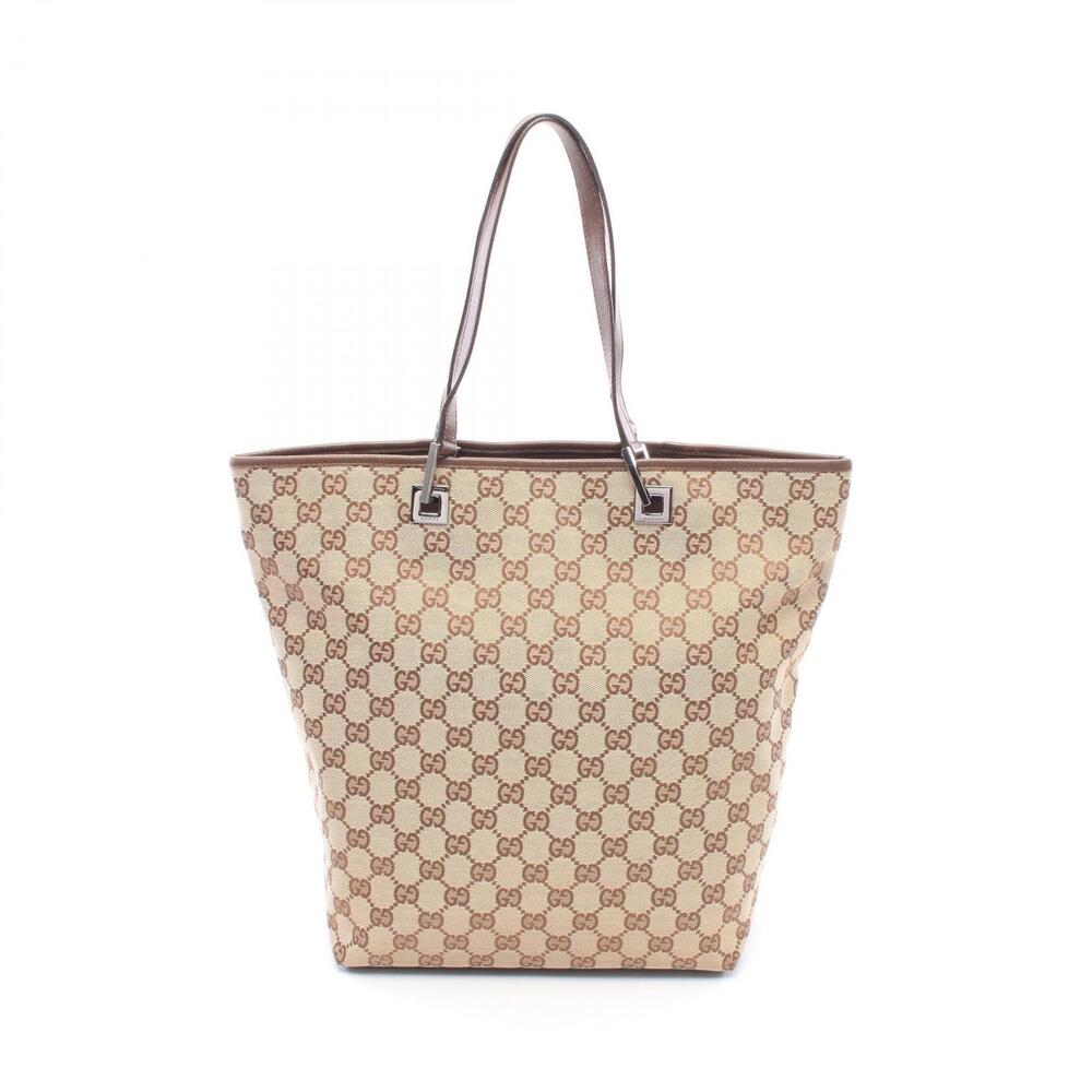 Gucci Joy GG Canvas Leather Tote Bag Tan Brown